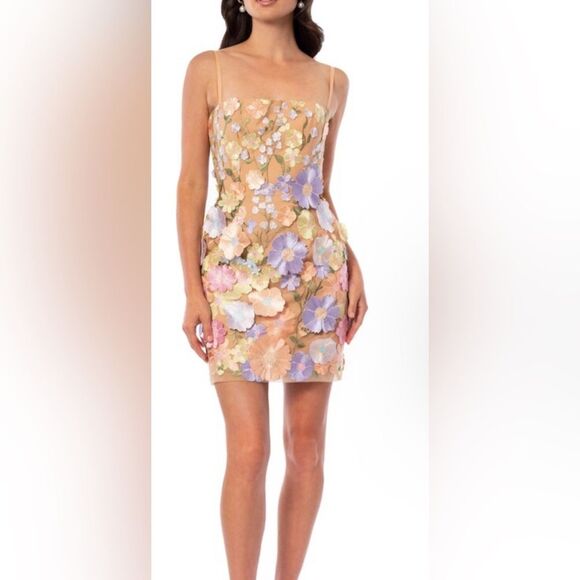 Helsi Dresses & Skirts - Helsi Hilma 3D Floral Appliqué Mesh Mini Dress Pastel Pink Lavender Nude Large